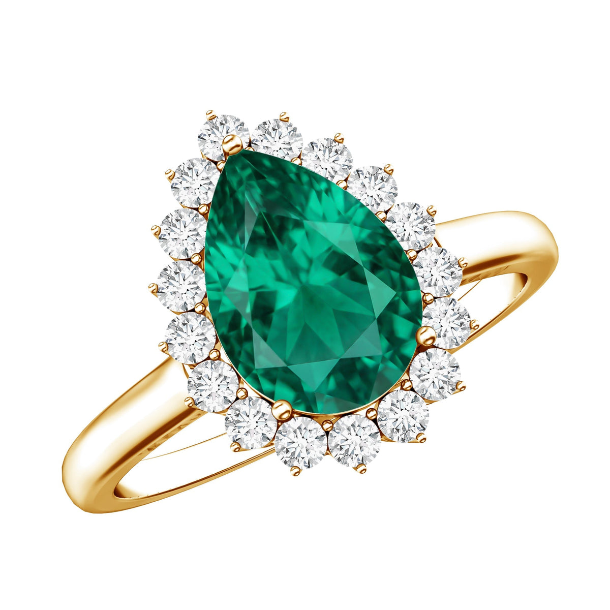 Pear Cut Emerald Ring – 2 Carat Lab Created Emerald Halo Engagement Ring