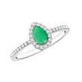 Pear Cut Emerald Ring - Teardrop Engagement Ring with Diamond Halo & AAA Quality