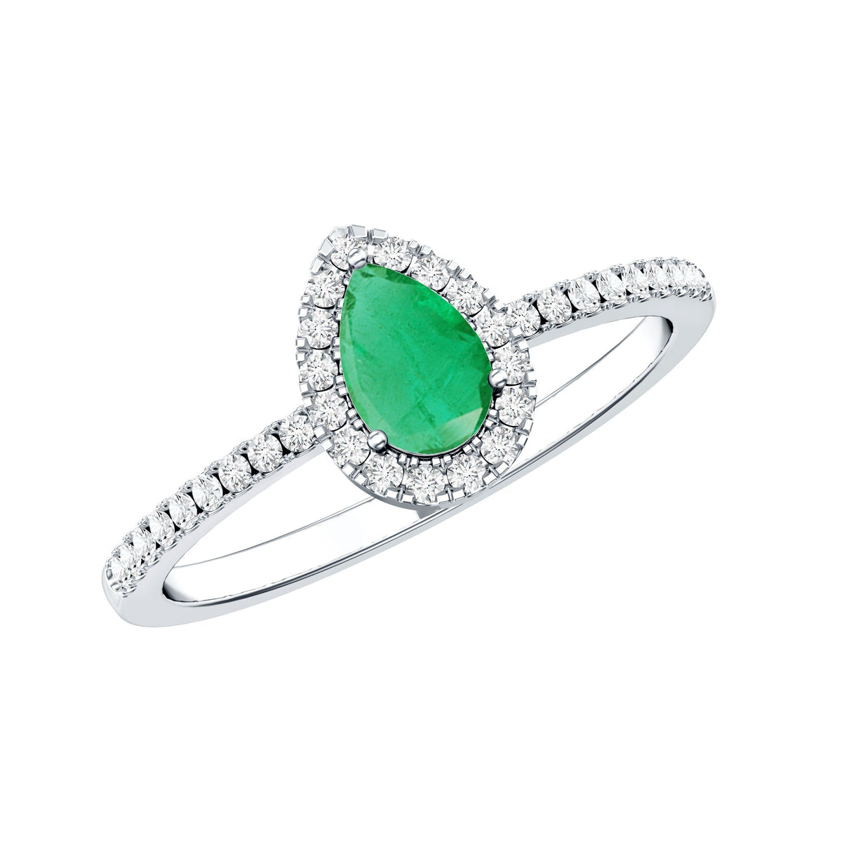 Pear Cut Emerald Ring - Teardrop Engagement Ring with Diamond Halo & AAA Quality
