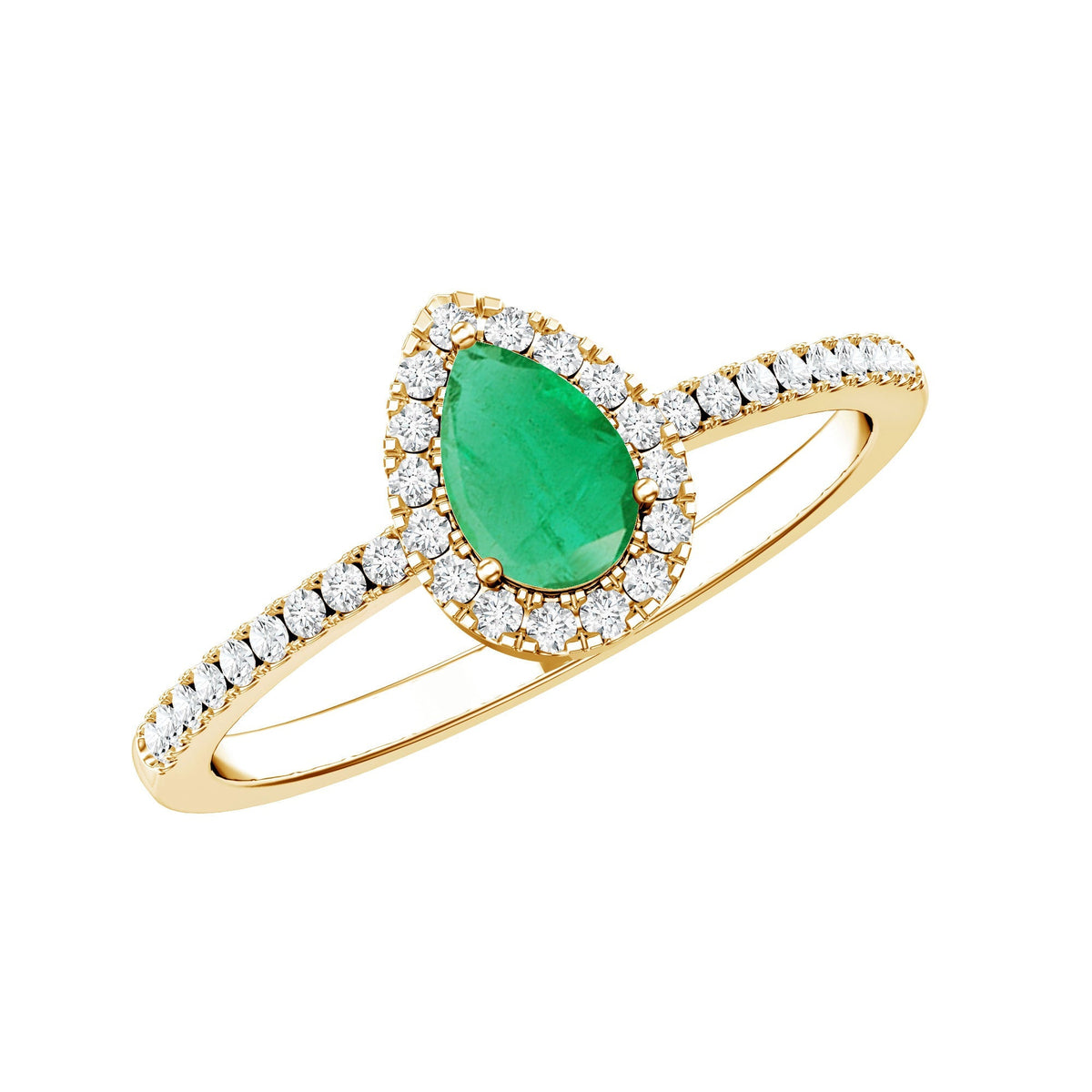 Pear Cut Emerald Ring - Teardrop Engagement Ring with Diamond Halo & AAA Quality