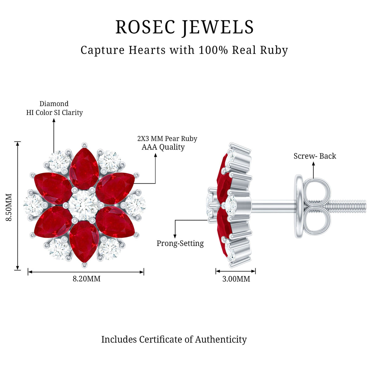 Pear Cut Ruby and Diamond Vintage Flower Earrings
