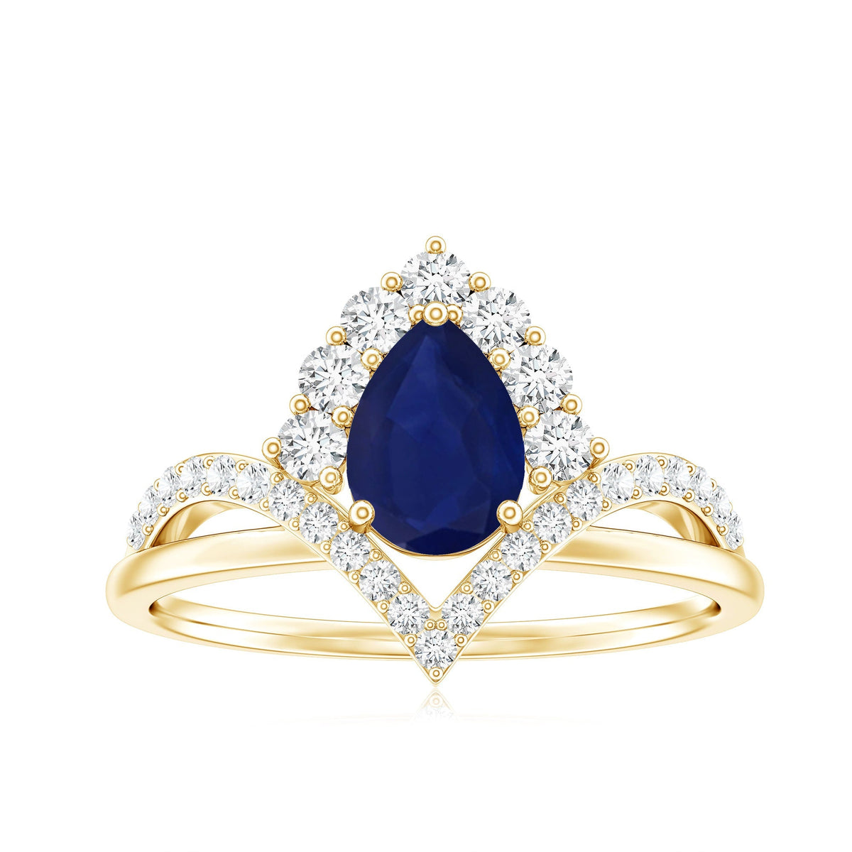 Pear Cut Sapphire Ring, Blue Sapphire Solitaire With Diamonds