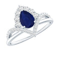 Pear Cut Sapphire Ring, Blue Sapphire Solitaire With Diamonds
