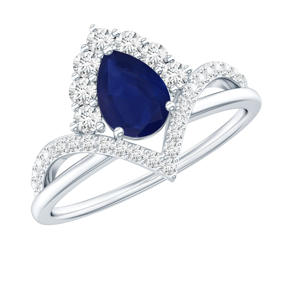 Pear Cut Sapphire Ring, Blue Sapphire Solitaire With Diamonds