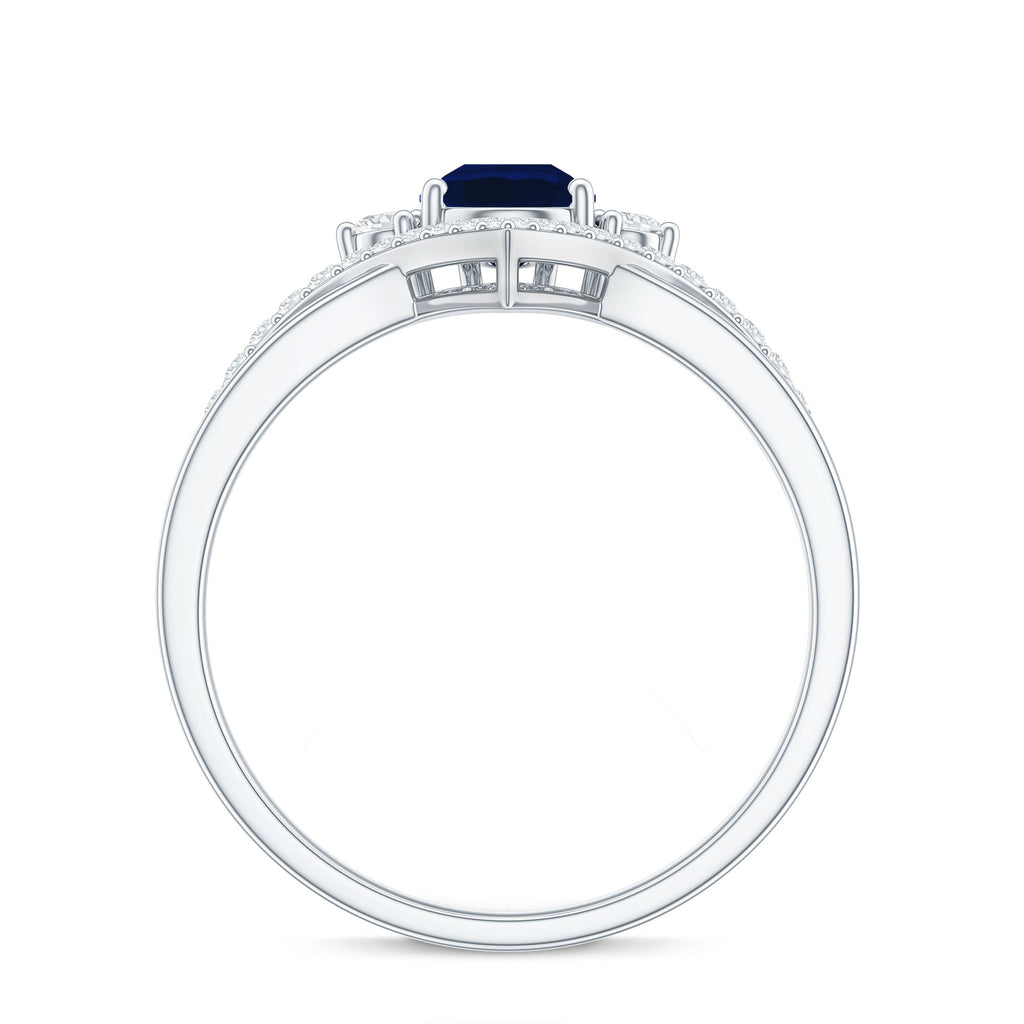 Pear Cut Sapphire Ring, Blue Sapphire Solitaire With Diamonds