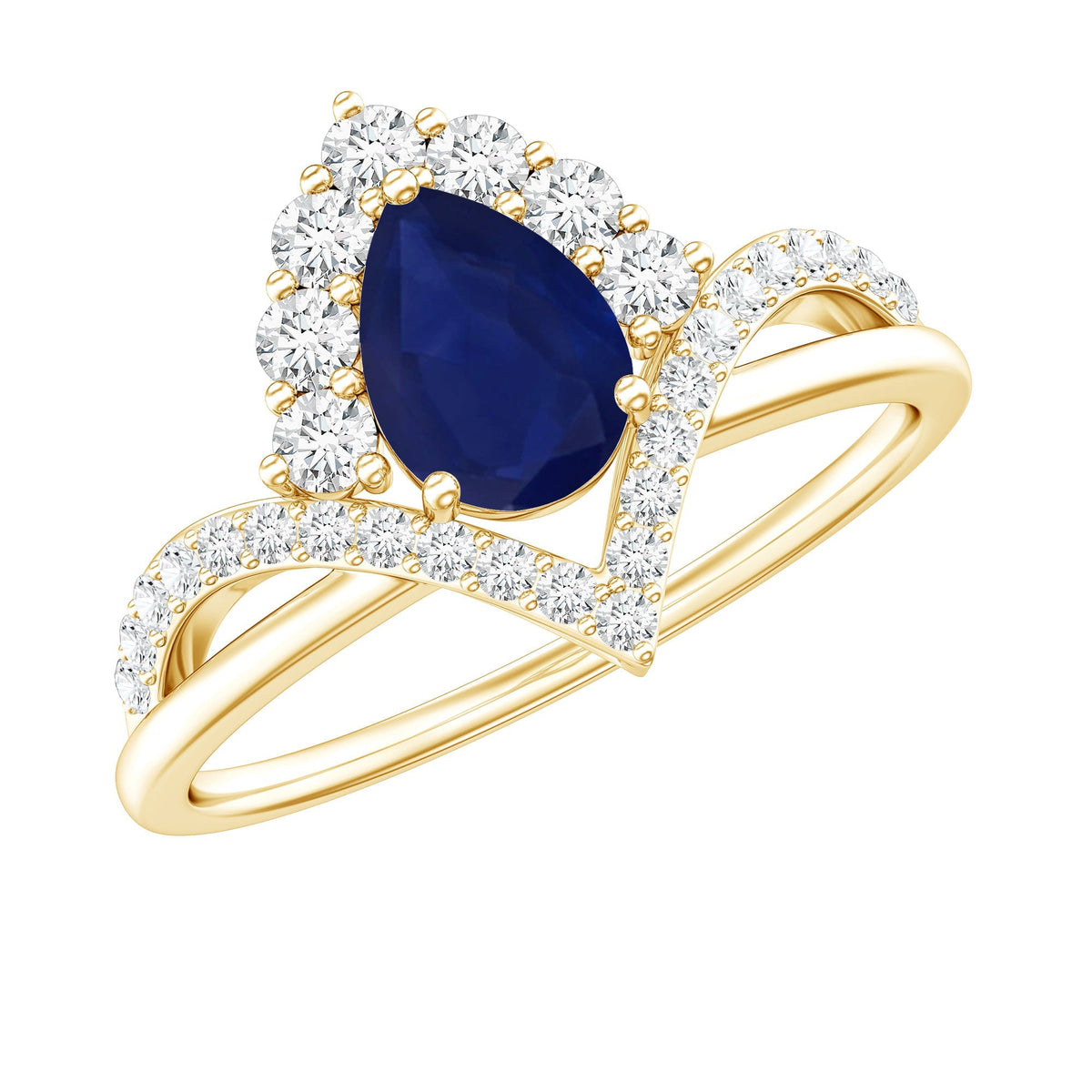 Pear Cut Sapphire Ring, Blue Sapphire Solitaire With Diamonds