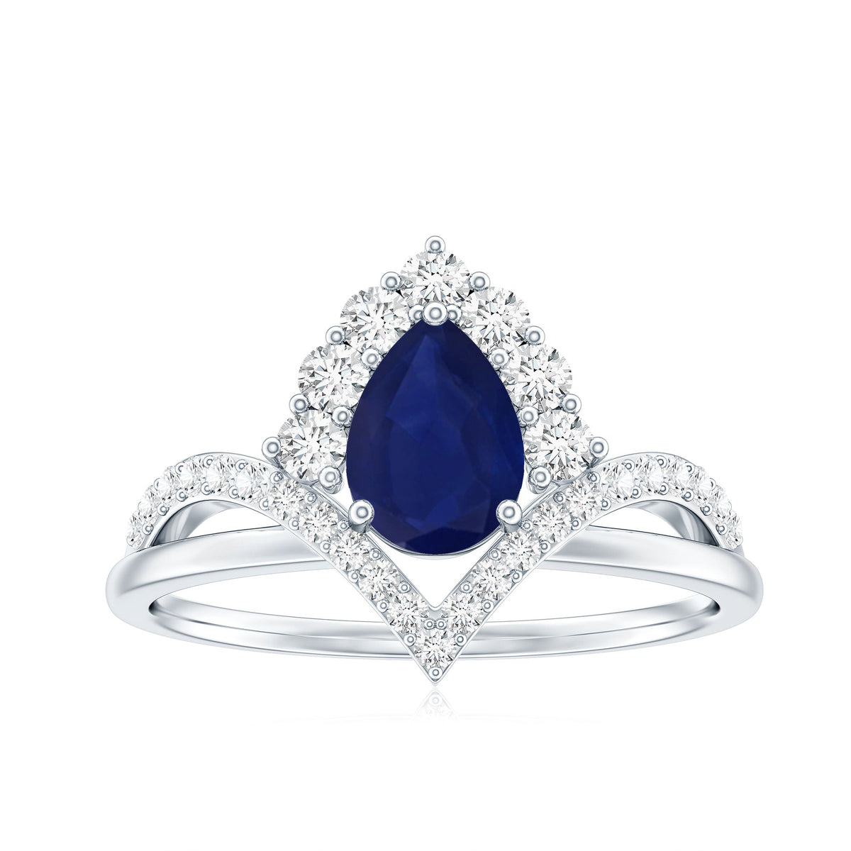 Pear Cut Sapphire Ring, Blue Sapphire Solitaire With Diamonds