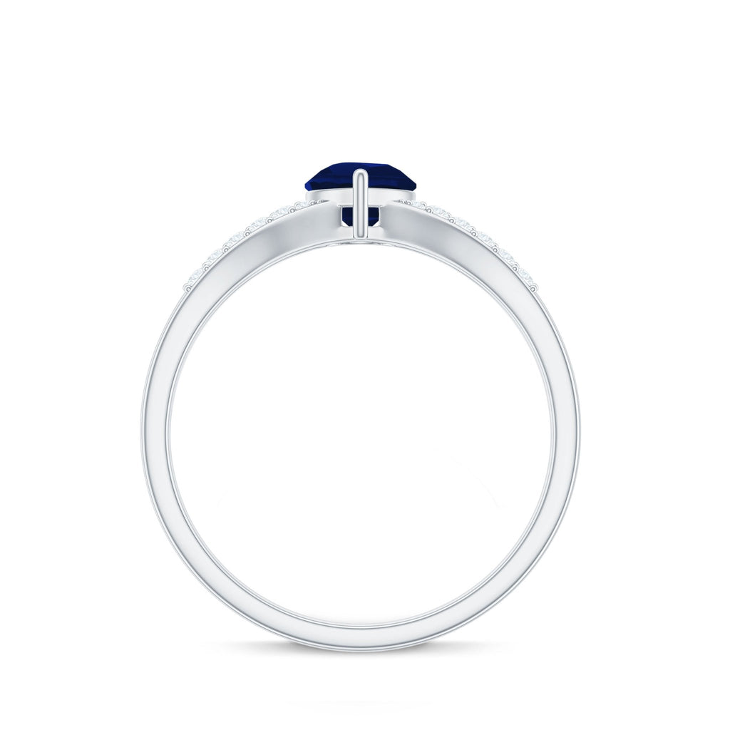 Pear Cut Sapphire Ring, Blue Sapphire Split Shank Diamond Ring