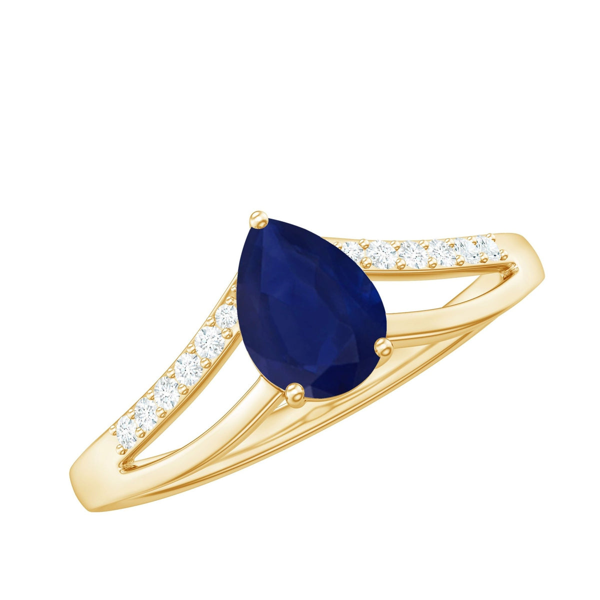 Pear Cut Sapphire Ring, Blue Sapphire Split Shank Diamond Ring