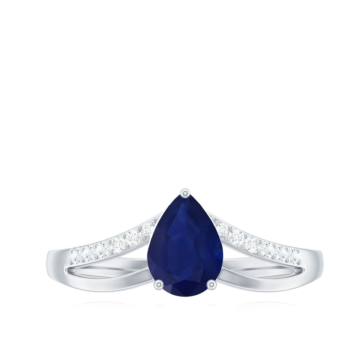 Pear Cut Sapphire Ring, Blue Sapphire Split Shank Diamond Ring