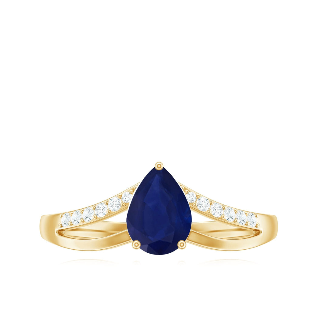 Pear Cut Sapphire Ring, Blue Sapphire Split Shank Diamond Ring