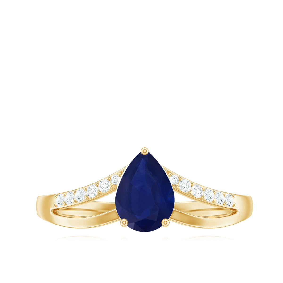 Pear Cut Sapphire Ring, Blue Sapphire Split Shank Diamond Ring