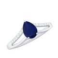 Pear Cut Sapphire Ring, Blue Sapphire Split Shank Diamond Ring