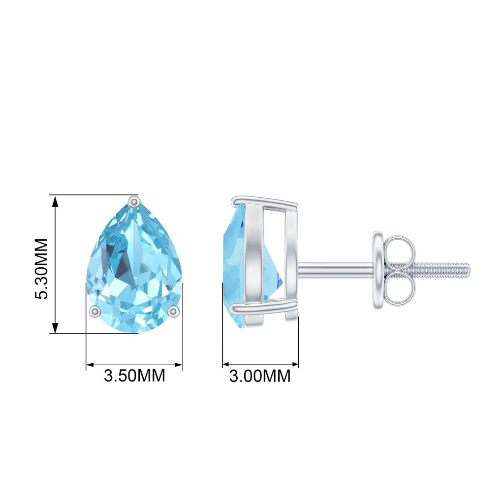 Pear Shape Aquamarine Earrings – Blue Gemstone Studs with Screw Back Closure