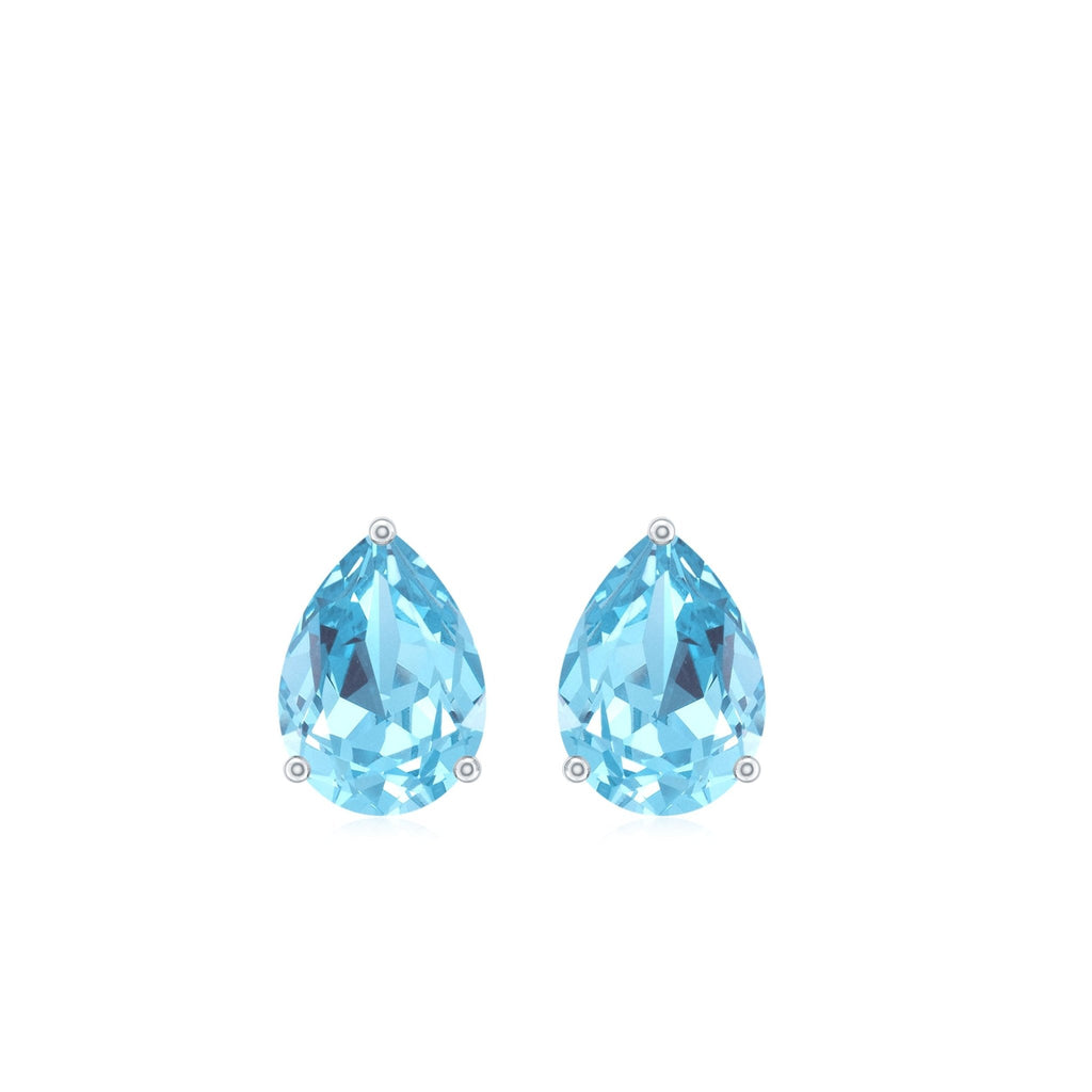 Pear Shape Aquamarine Earrings – Blue Gemstone Studs with Screw Back Closure