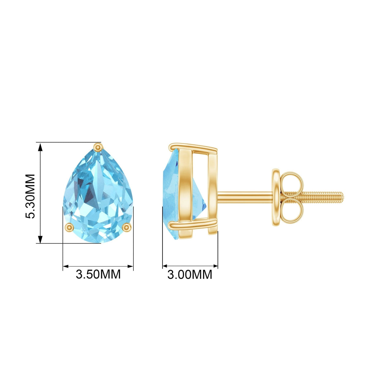 Pear Shape Aquamarine Earrings – Blue Gemstone Studs with Screw Back Closure