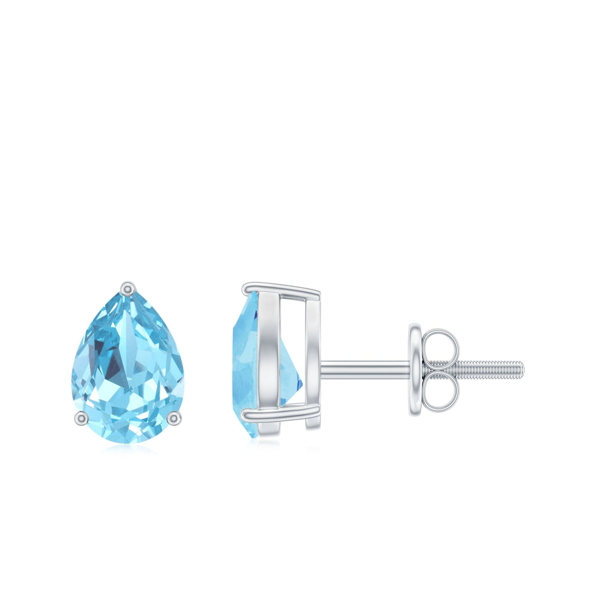 Pear Shape Aquamarine Earrings – Blue Gemstone Studs with Screw Back Closure