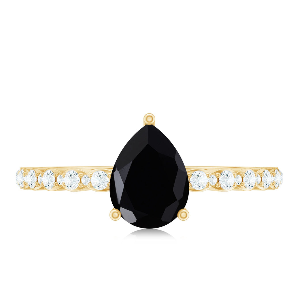 Pear Shape Black Onyx Solitaire Promise Ring with Diamond