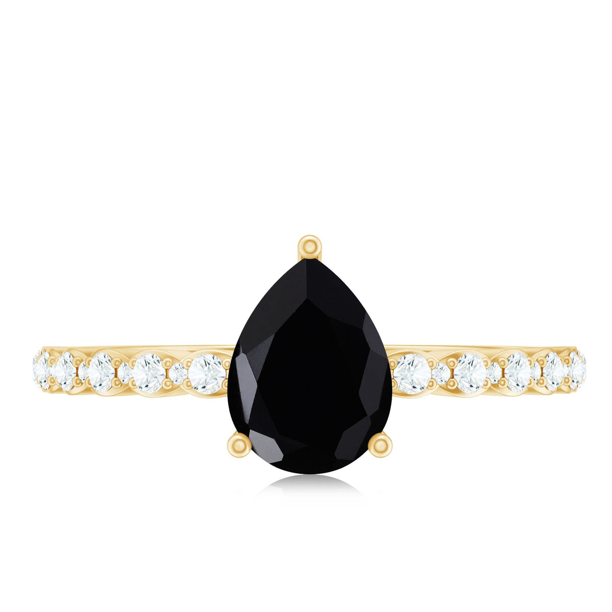 Pear Shape Black Onyx Solitaire Promise Ring with Diamond