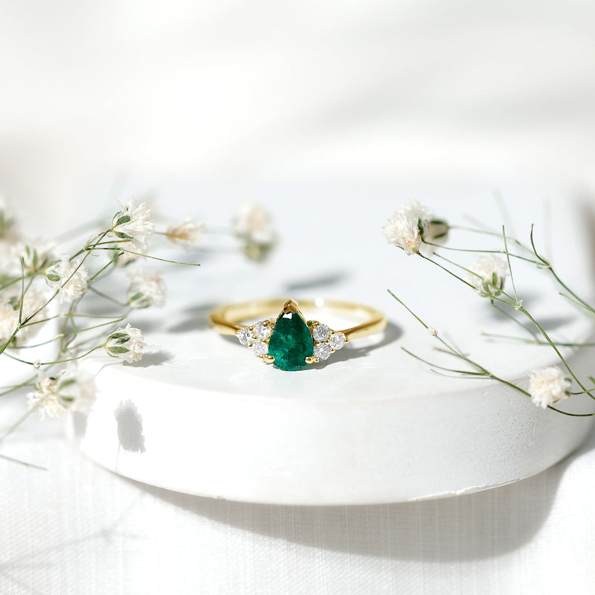 Pear Shape Emerald Ring - AAA Quality 0.6 Carat Teardrop Engagement Band