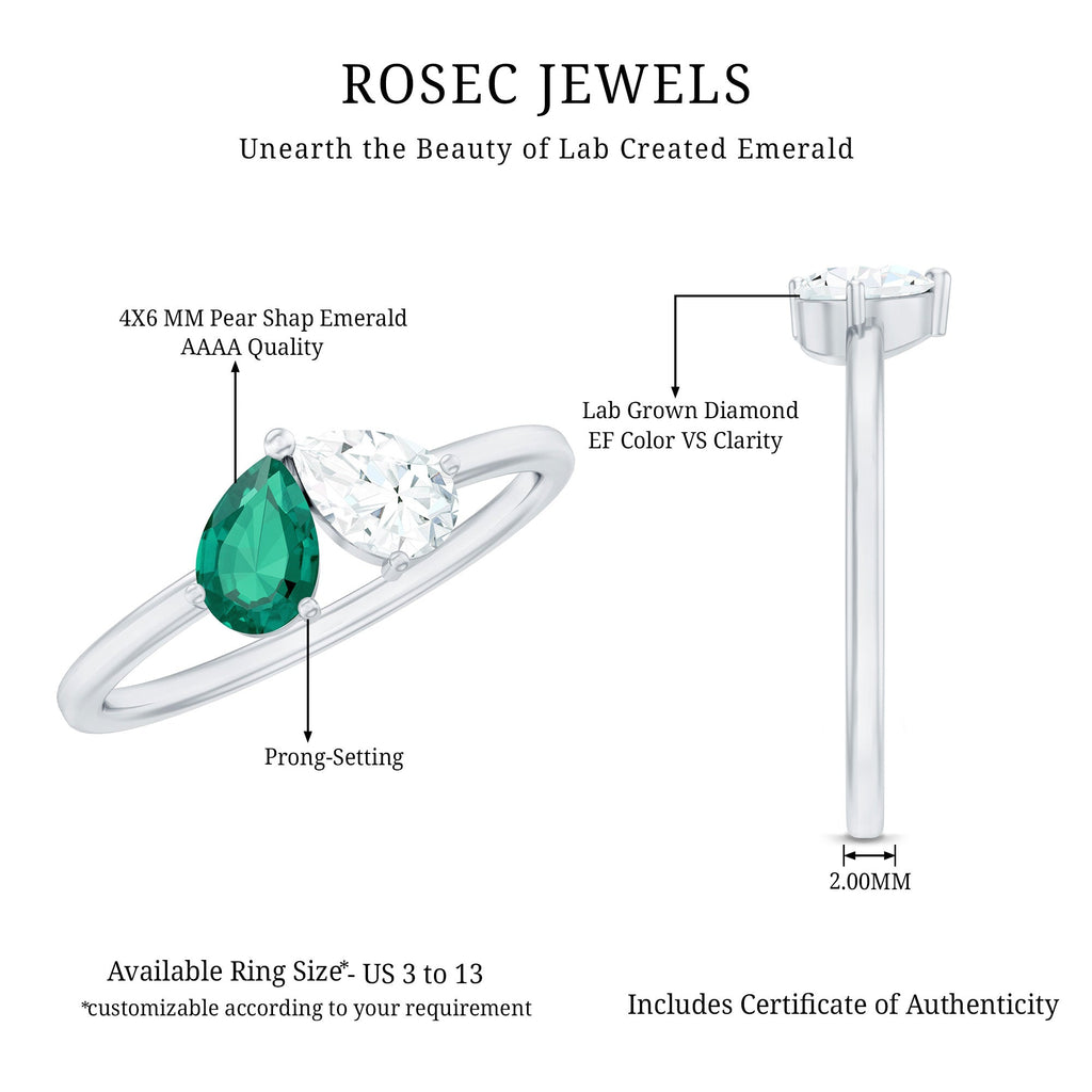 Pear Shape Emerald Ring – Toi Et Moi Two Stone Diamond Accent Prong Setting