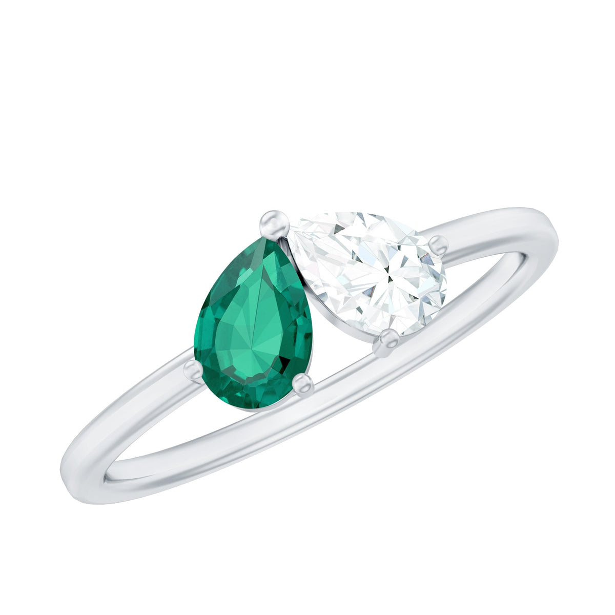 Pear Shape Emerald Ring – Toi Et Moi Two Stone Diamond Accent Prong Setting
