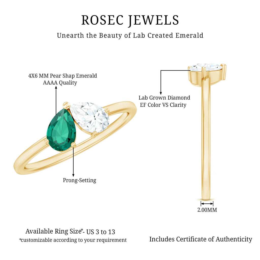 Pear Shape Emerald Ring – Toi Et Moi Two Stone Diamond Accent Prong Setting