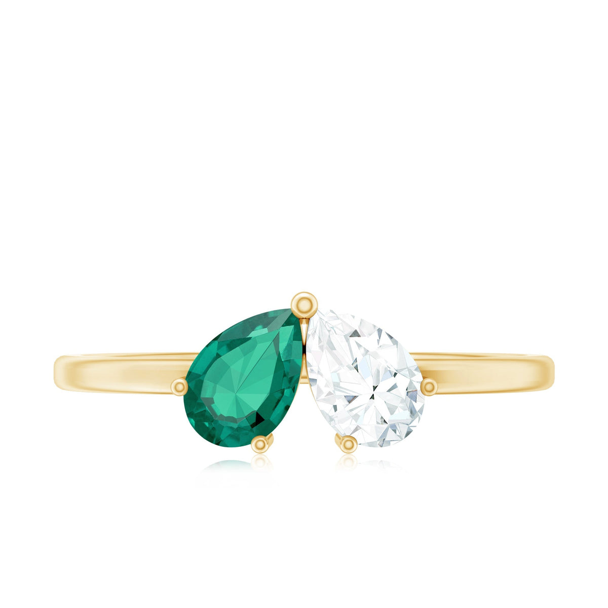 Pear Shape Emerald Ring – Toi Et Moi Two Stone Diamond Accent Prong Setting