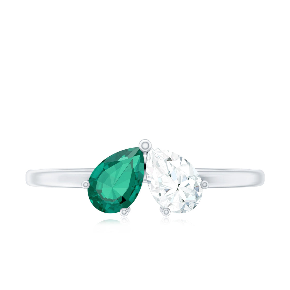 Pear Shape Emerald Ring – Toi Et Moi Two Stone Diamond Accent Prong Setting