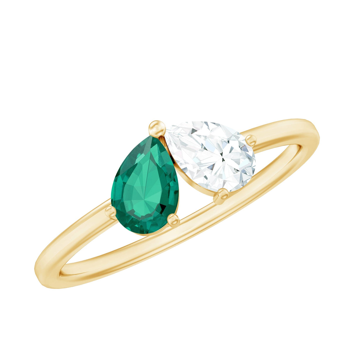 Pear Shape Emerald Ring – Toi Et Moi Two Stone Diamond Accent Prong Setting