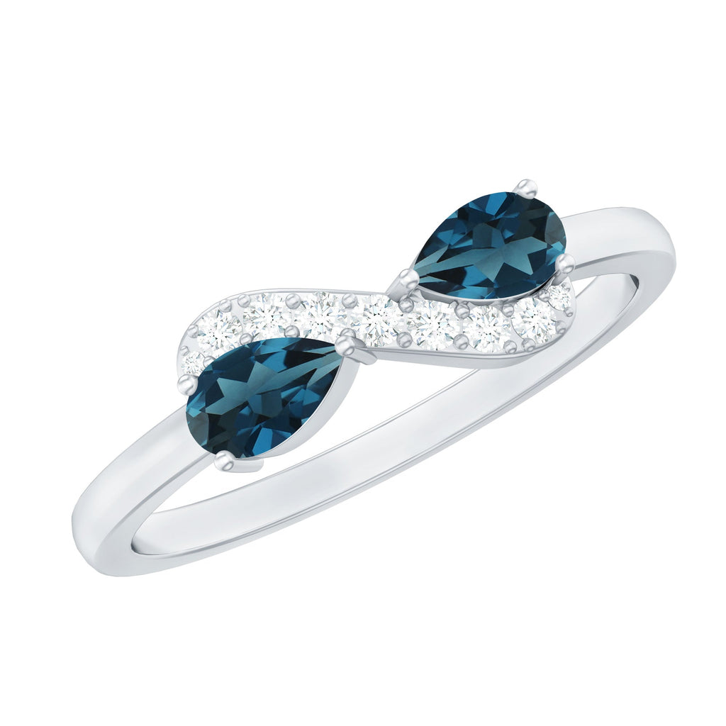 Pear Shape London Blue Topaz Infinity Promise Ring with Diamond