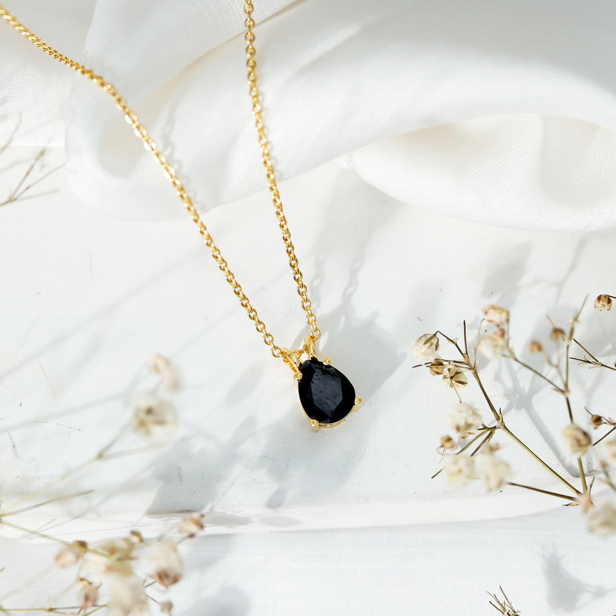Pear Shaped 2.75 Carat Lab Grown Black Diamond Teardrop Necklace with Chain