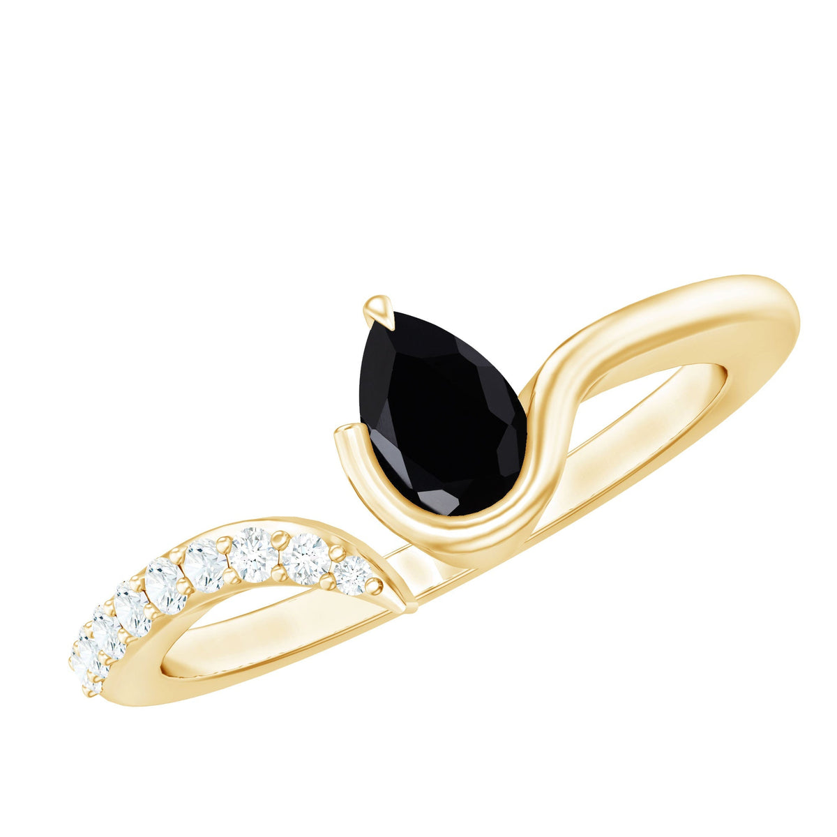 Pear Shaped Black Onyx Promise Ring with Diamonds