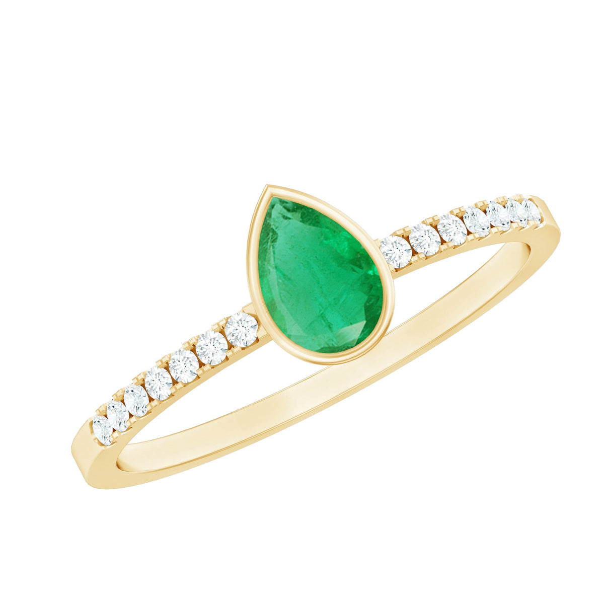 Pear Shaped Emerald Ring – AAA Quality Emerald Engagement With Diamond Side Stones