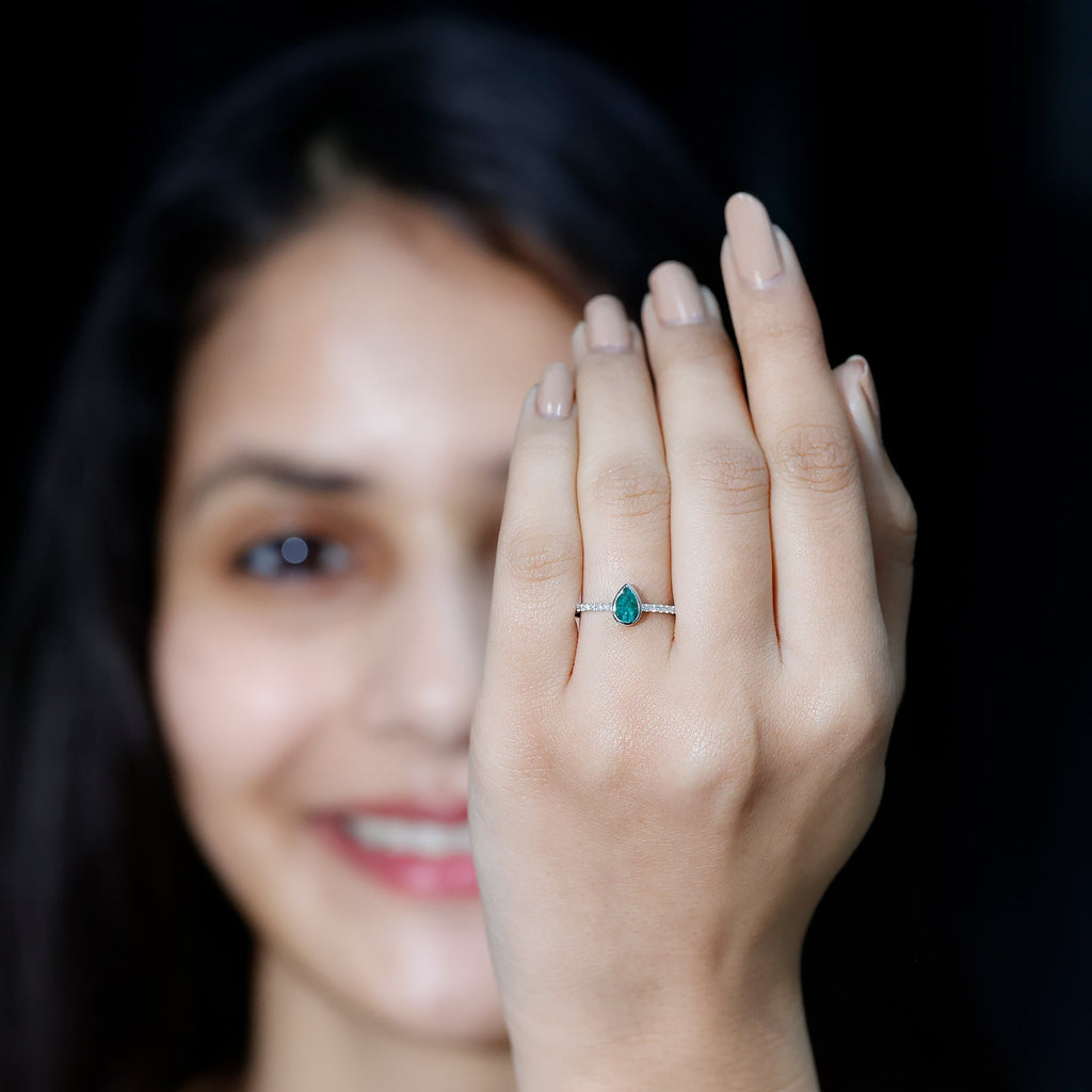 Pear Shaped Emerald Ring – AAA Quality Emerald Engagement With Diamond Side Stones
