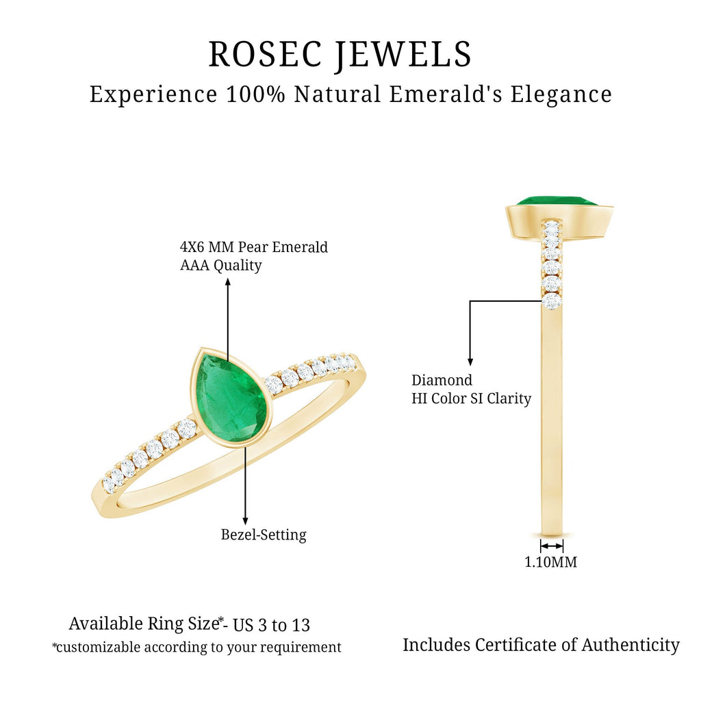 Pear Shaped Emerald Ring – AAA Quality Emerald Engagement With Diamond Side Stones