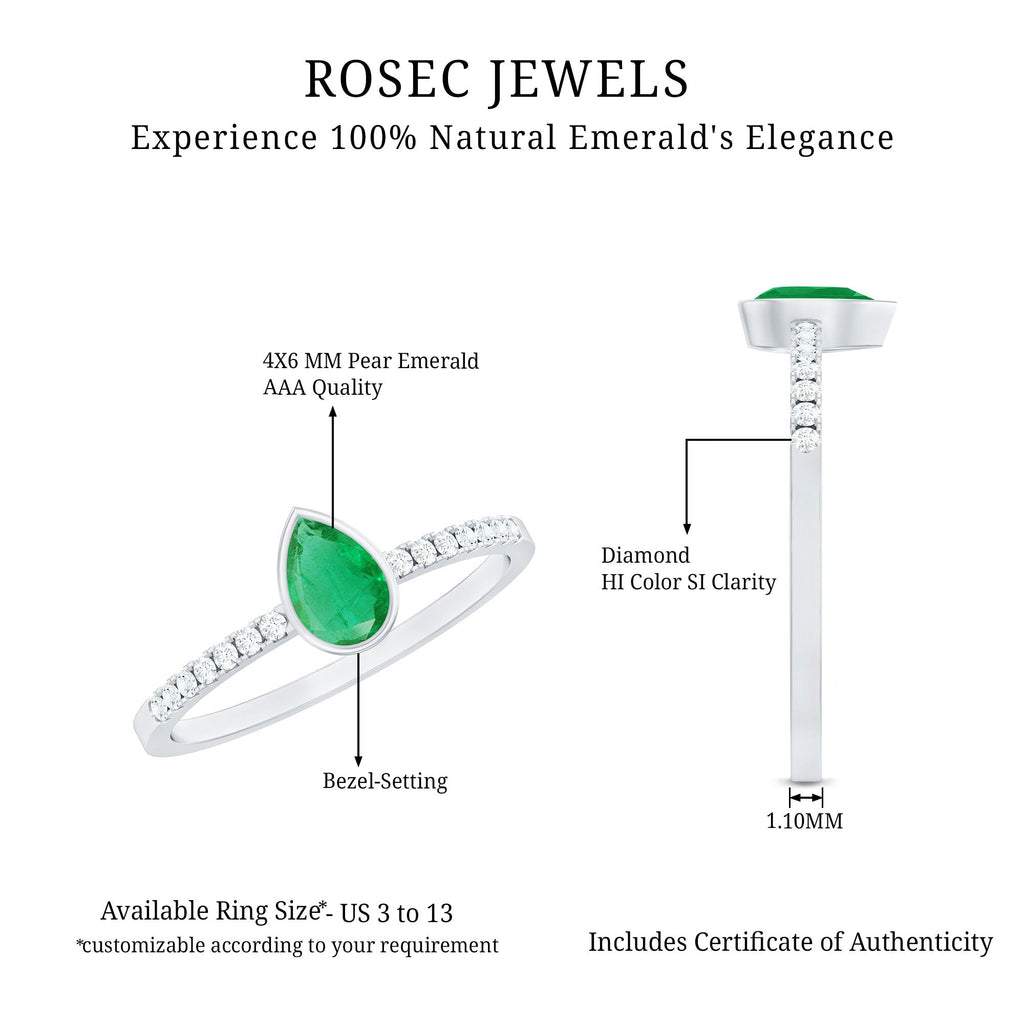 Pear Shaped Emerald Ring – AAA Quality Emerald Engagement With Diamond Side Stones