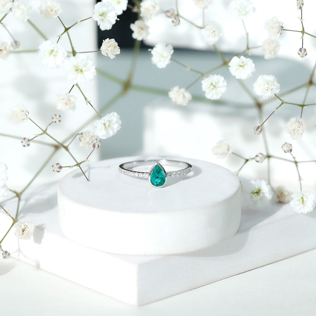 Pear Shaped Emerald Ring – AAA Quality Emerald Engagement With Diamond Side Stones