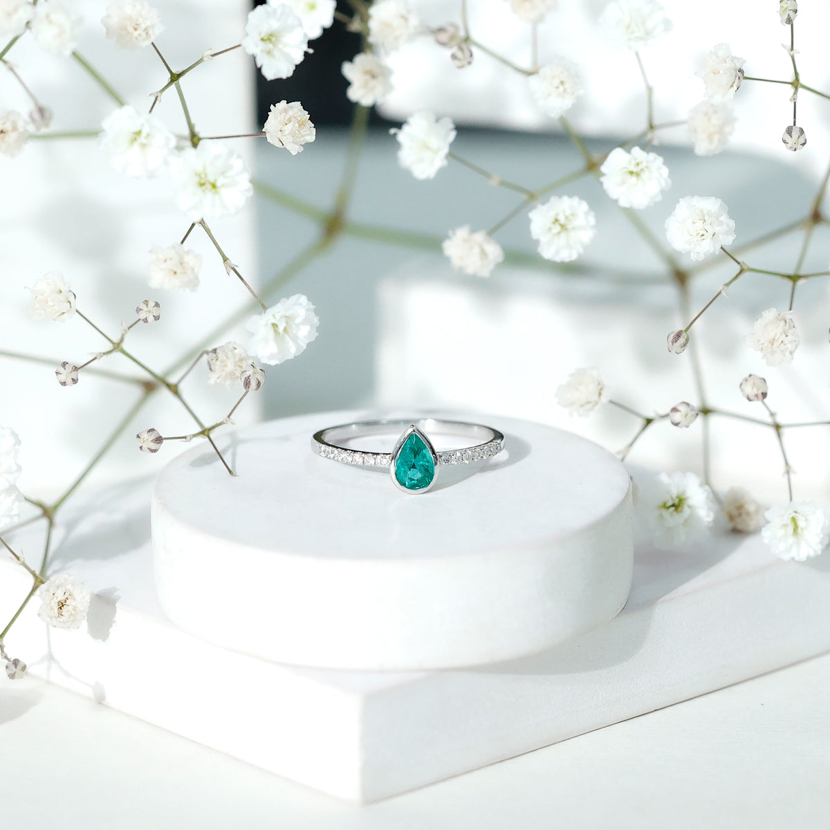 Pear Shaped Emerald Ring – AAA Quality Emerald Engagement With Diamond Side Stones