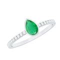 Pear Shaped Emerald Ring – AAA Quality Emerald Engagement With Diamond Side Stones