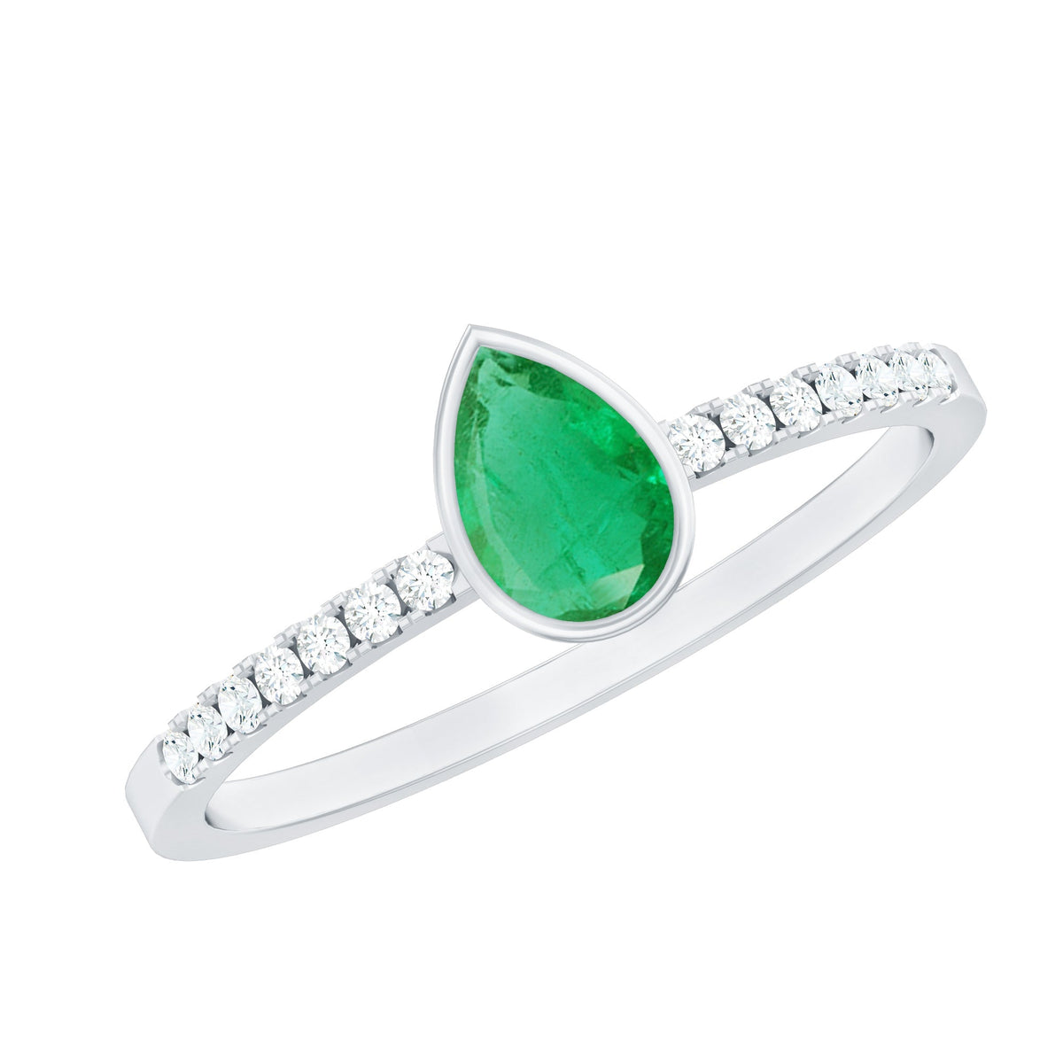 Pear Shaped Emerald Ring – AAA Quality Emerald Engagement With Diamond Side Stones