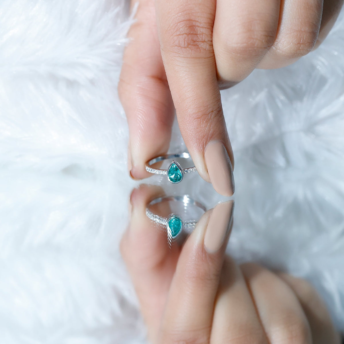 Pear Shaped Emerald Ring – AAA Quality Emerald Engagement With Diamond Side Stones