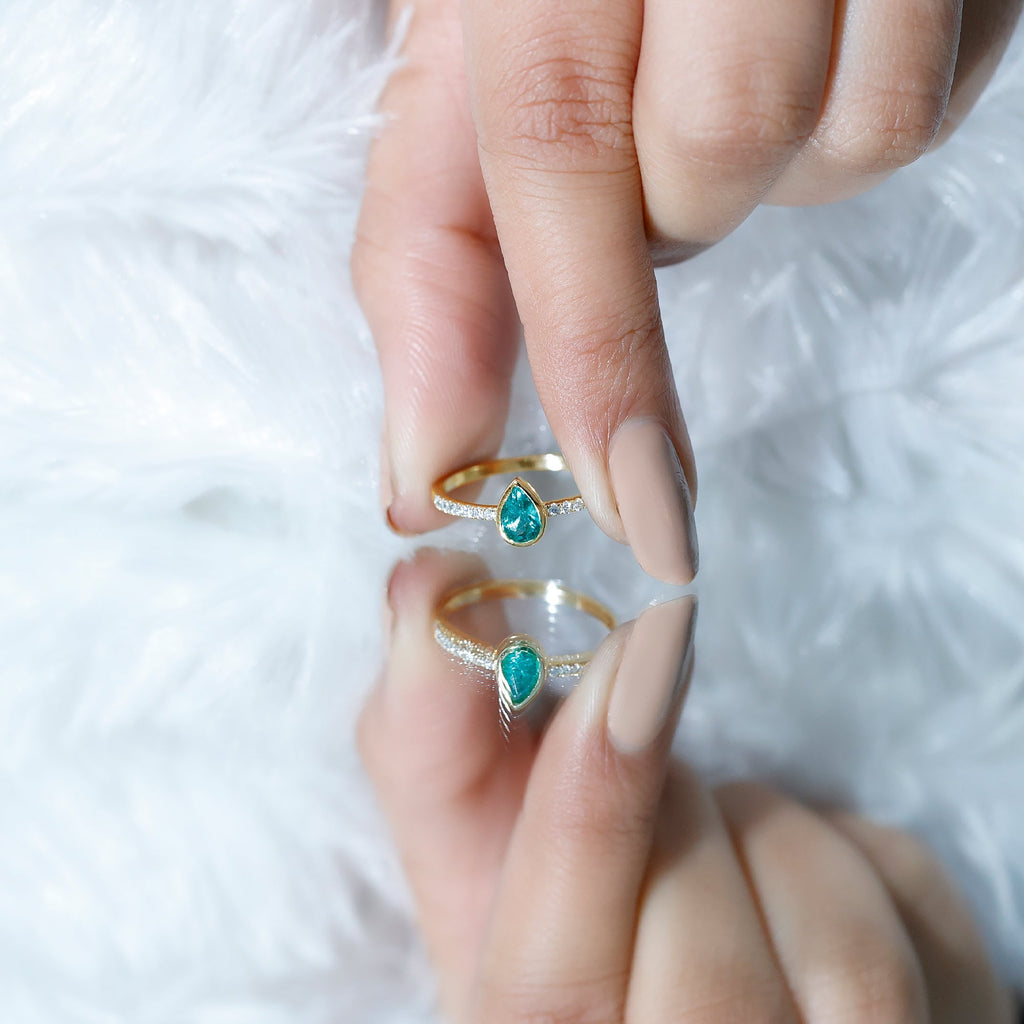 Pear Shaped Emerald Ring – AAA Quality Emerald Engagement With Diamond Side Stones