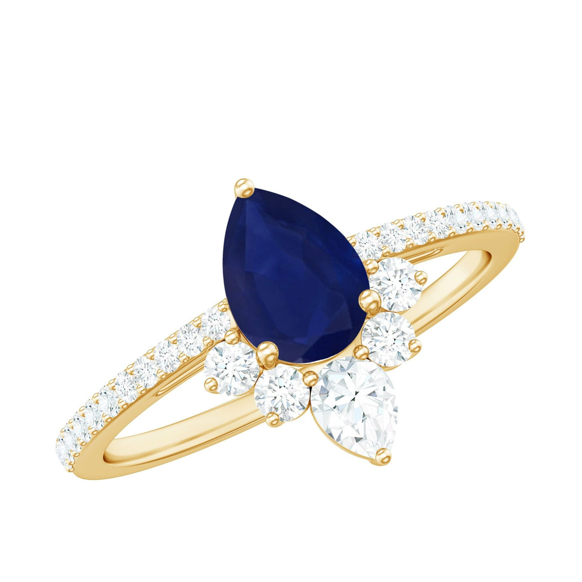 Pear Shaped Sapphire Ring, Blue Sapphire Crown Engagement Ring