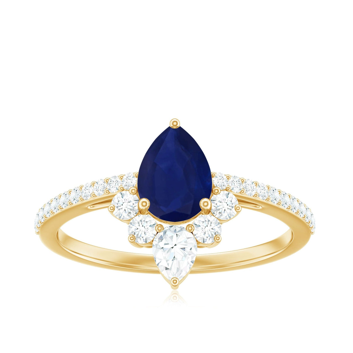 Pear Shaped Sapphire Ring, Blue Sapphire Crown Engagement Ring