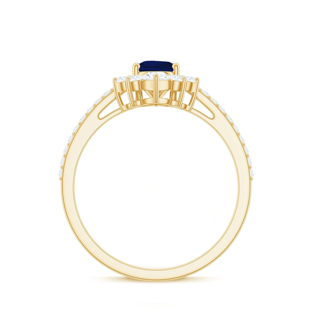 Pear Shaped Sapphire Ring, Blue Sapphire Crown Engagement Ring