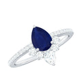 Pear Shaped Sapphire Ring, Blue Sapphire Crown Engagement Ring