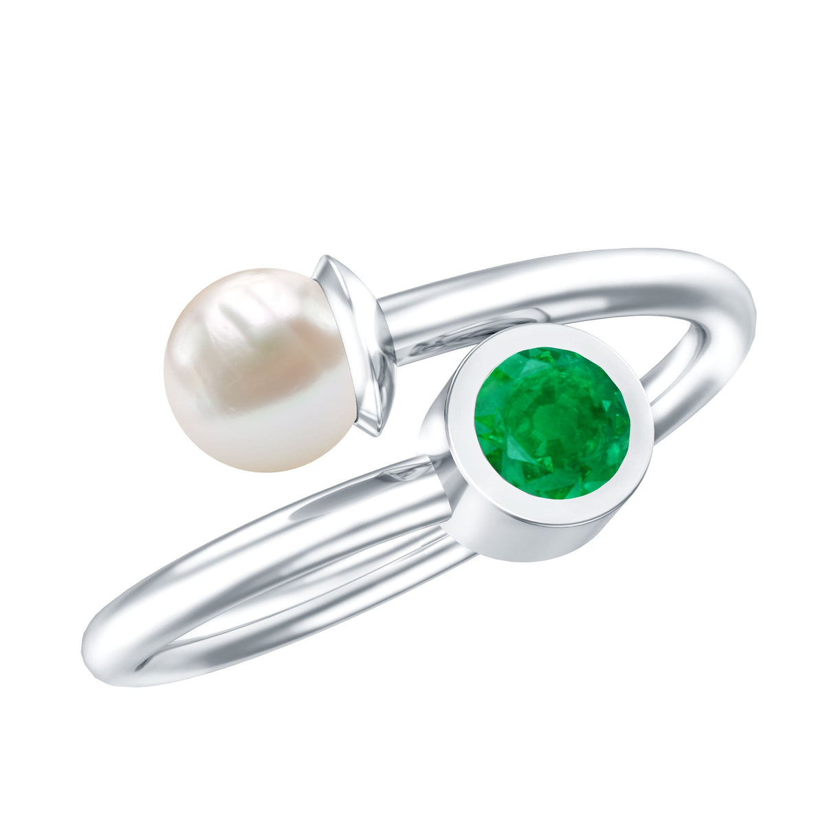 Pearl Emerald Promise Ring – Freshwater Pearl Toi Et Moi Wrap Design