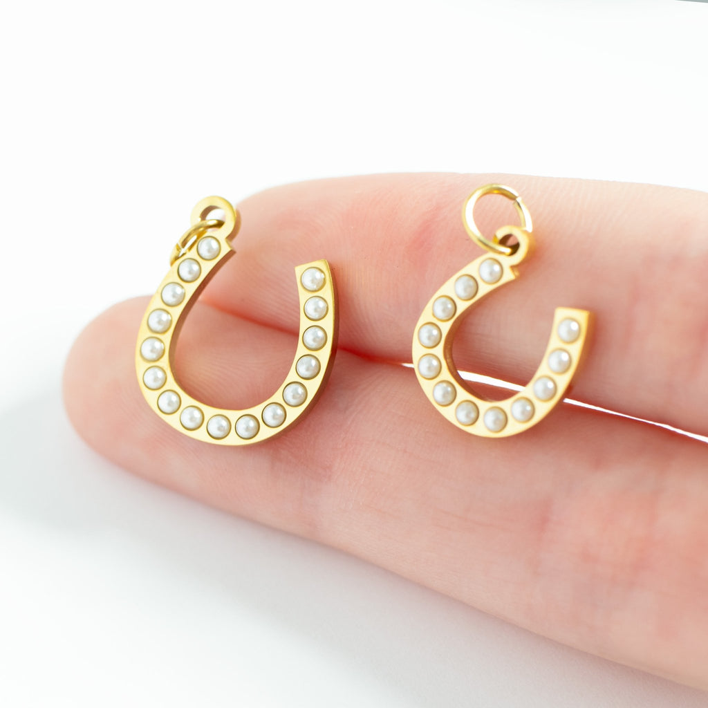 Pearl Horseshoe Charm – Gold PVD Coated Stainless Steel Luck Pendant - charm | Sunflower Soul Boutique