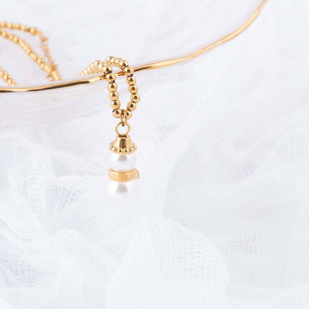 Wholesale Jewelry 18K Gold PVD Stainless Steel Pearl Snowman Charm- gold studio 